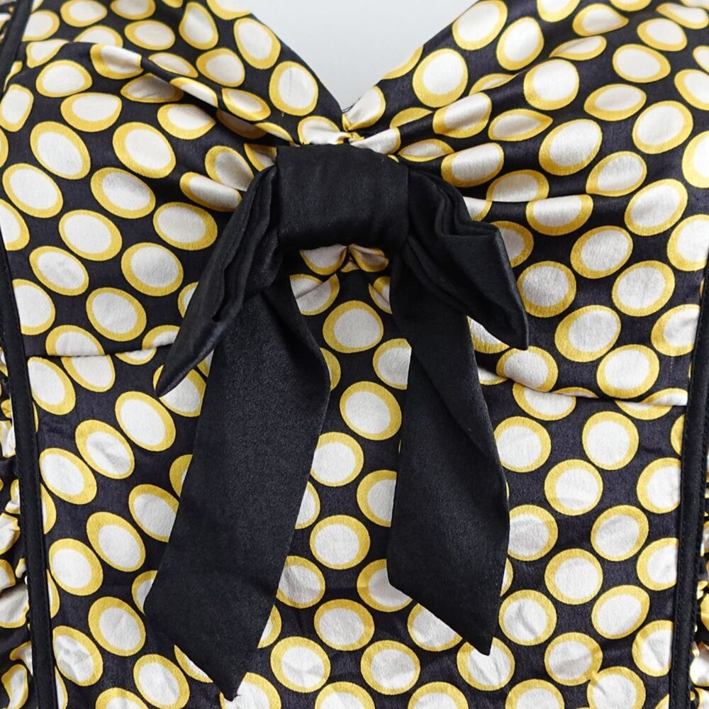 Betsey Johnson 100% Silk Black White & Yellow Polka Dot Mini Dress Size 6 - Picture 3 of 5